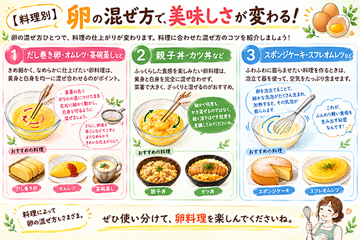 【料理別】卵の混ぜ方で、美味しさが変わる!